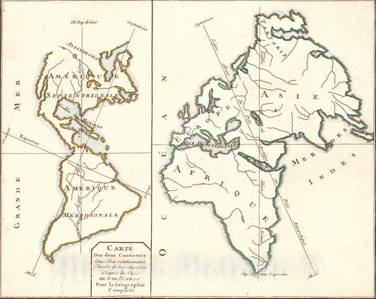 Historic Map : 1760 Carte des Deux Continents : Vintage Wall Art