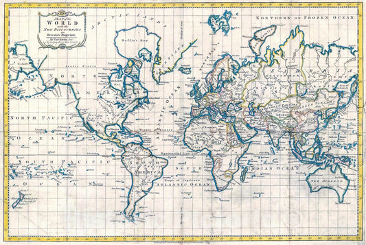 Historic Map : 1783 A Map of the World with the new discoveries on Mercator's projection : Vintage Wall Art