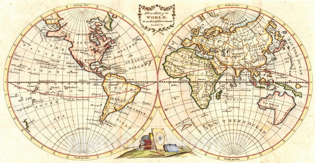 Historic Map : 1785  A New Map of the World : Vintage Wall Art