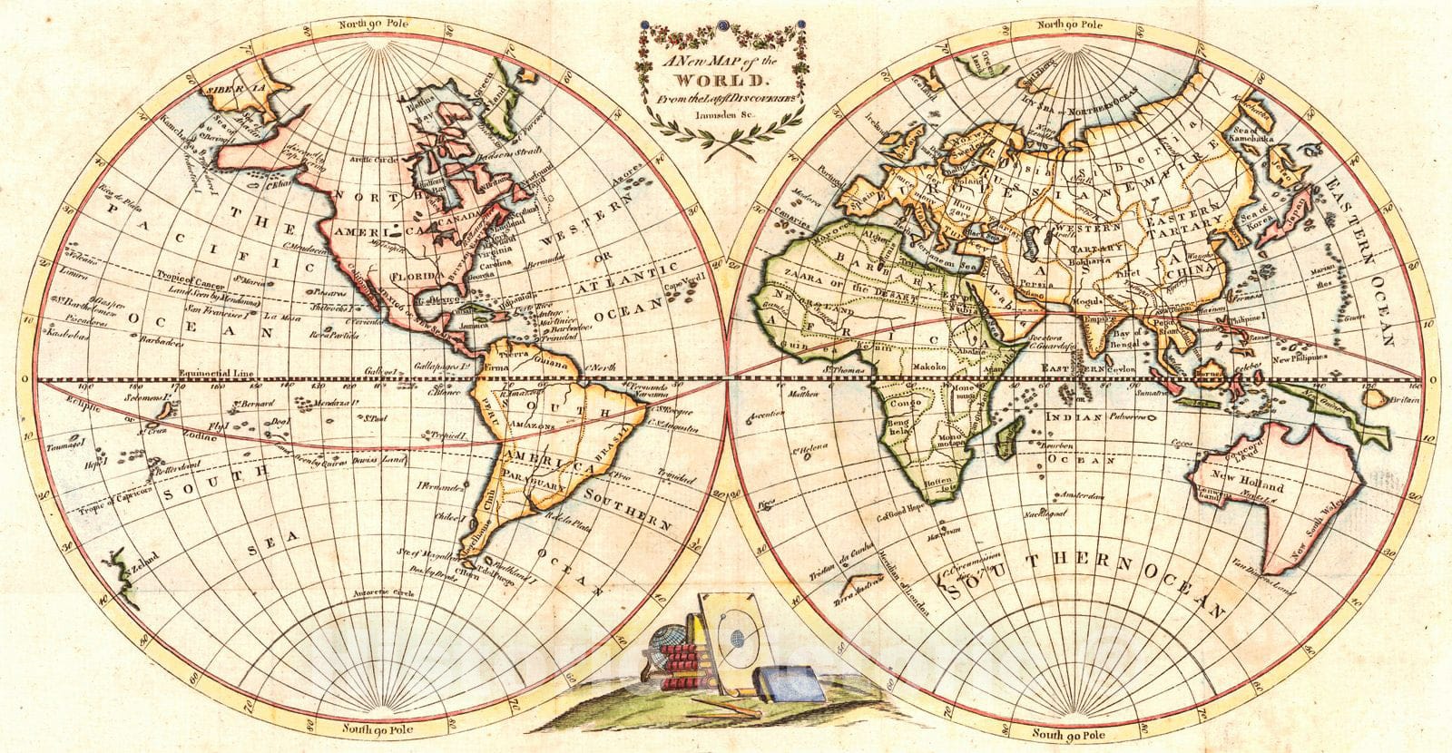 Historic Map : 1785  A New Map of the World : Vintage Wall Art