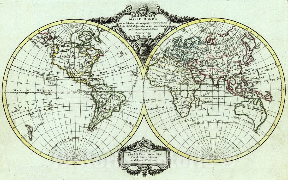 Historic Map : 1786 Mappe Monde : Vintage Wall Art