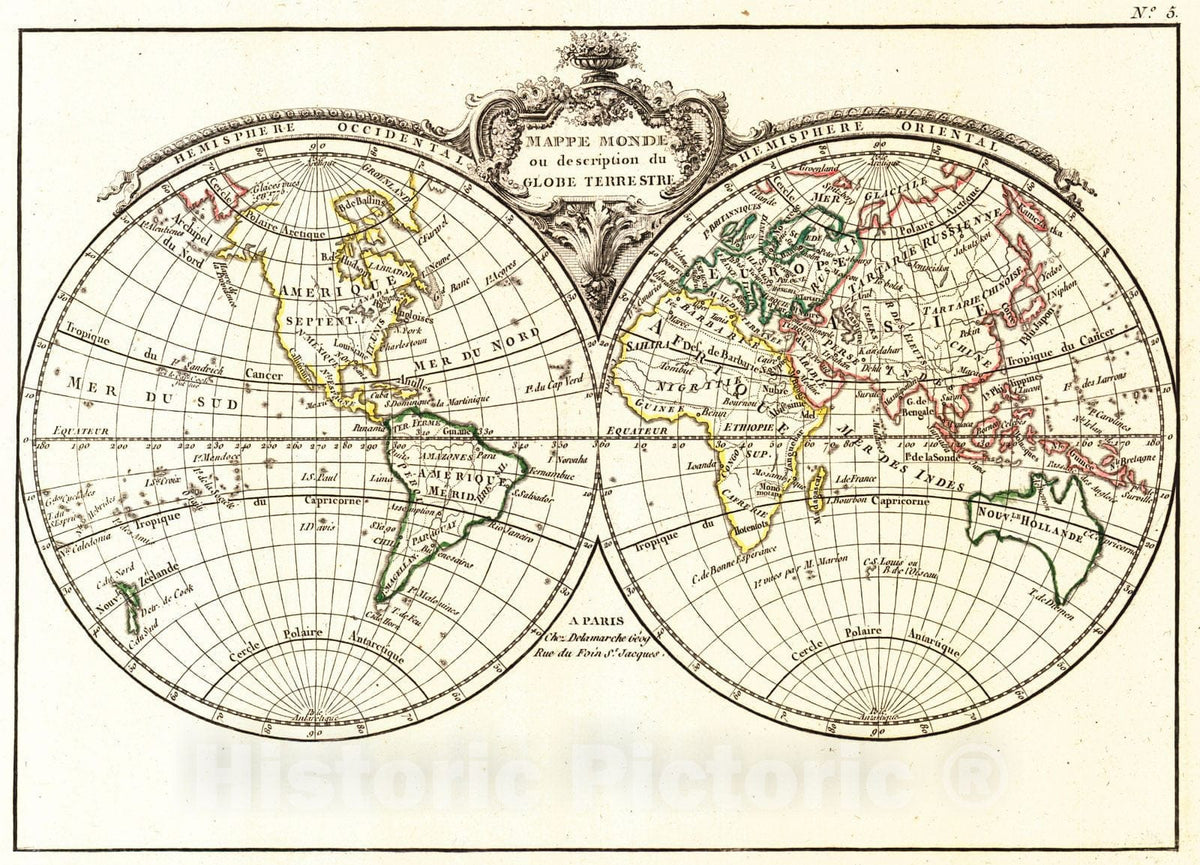 Historic Map : 1793 Mappe Monde ou description du Globe Terrestre : Vintage Wall Art