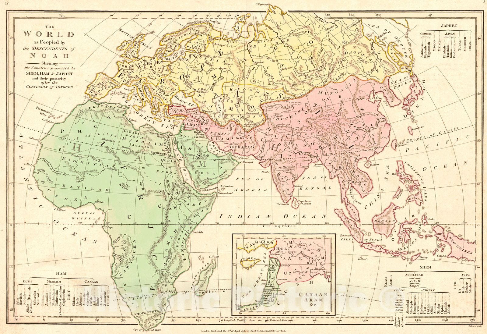 Historic Map : 1798 The World as Peopled by the Descendents of Noah : Vintage Wall Art