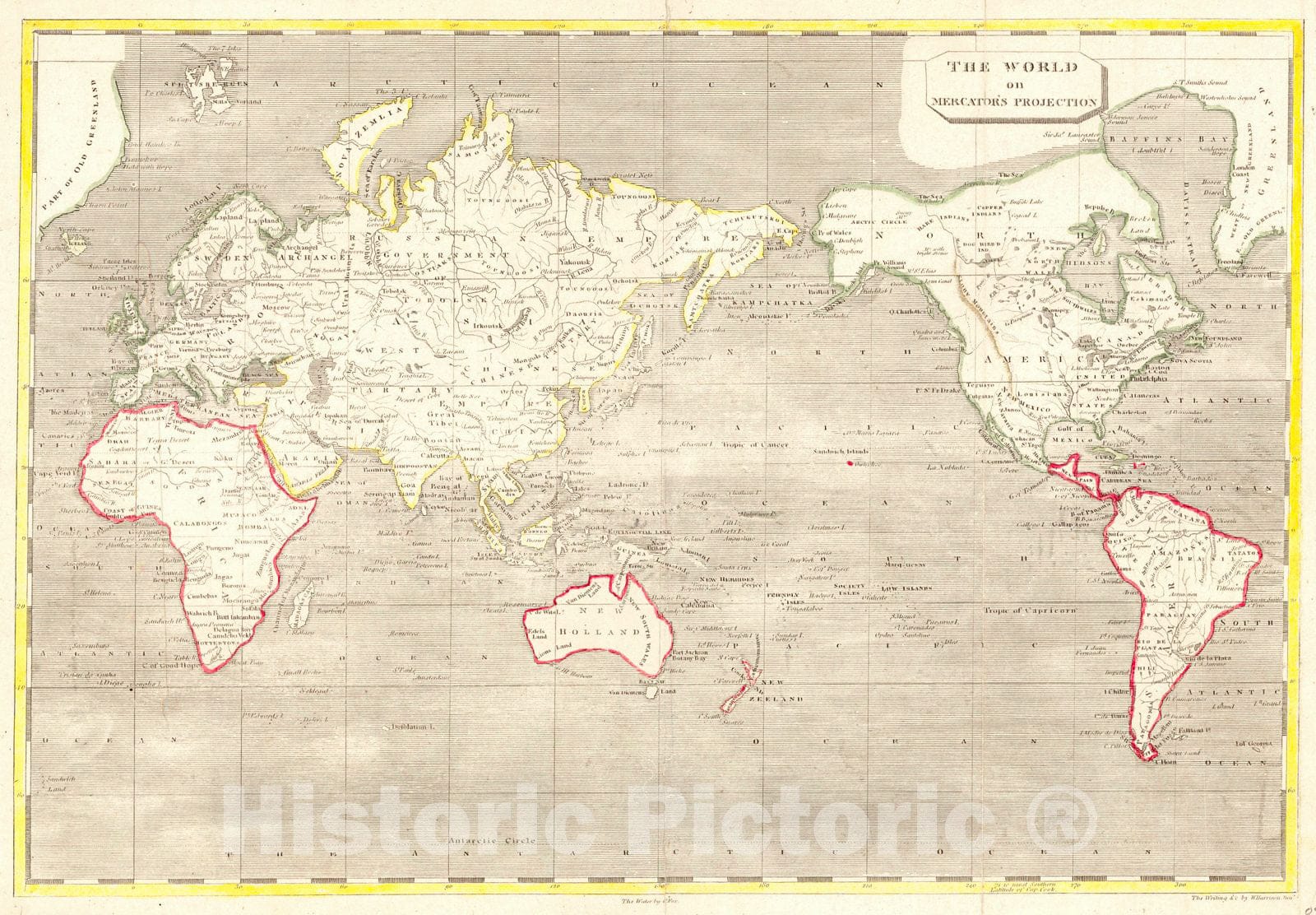 Historic Map : 1800 The World on Mercator's Projection : Vintage Wall Art