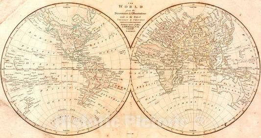 Historic Map : 1800 The World from the Discoveries and Obsercations made in the Latest Voyages and Travels : Vintage Wall Art
