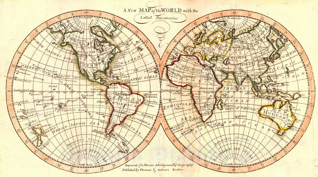 Historic Map : 1806 A New Map of the World with the Latest Discoveries : Vintage Wall Art