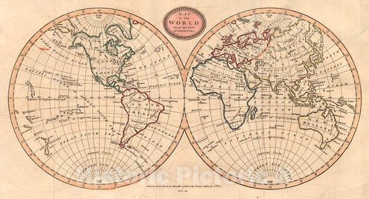 Historic Map : 1807 Map of the World from the Best Authorities : Vintage Wall Art