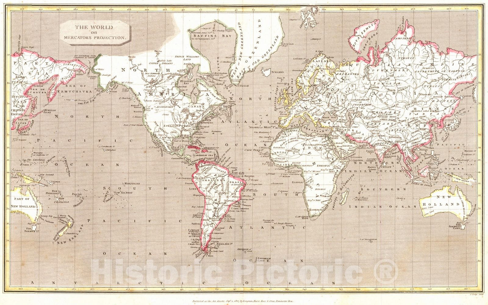 Historic Map : 1807 The World on Mercator's Projection : Vintage Wall Art
