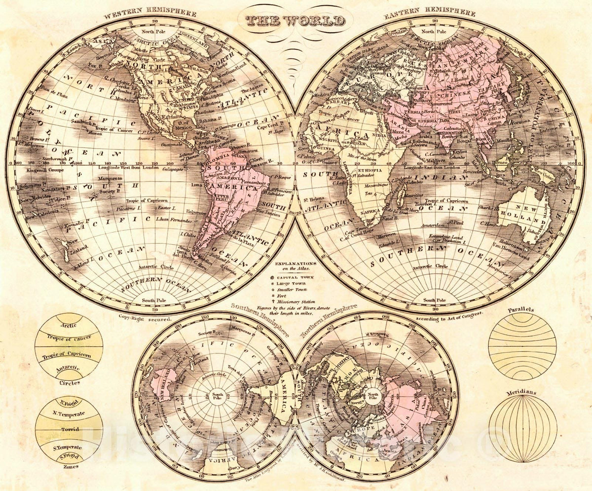 Historic Map : 1835 The World : Vintage Wall Art