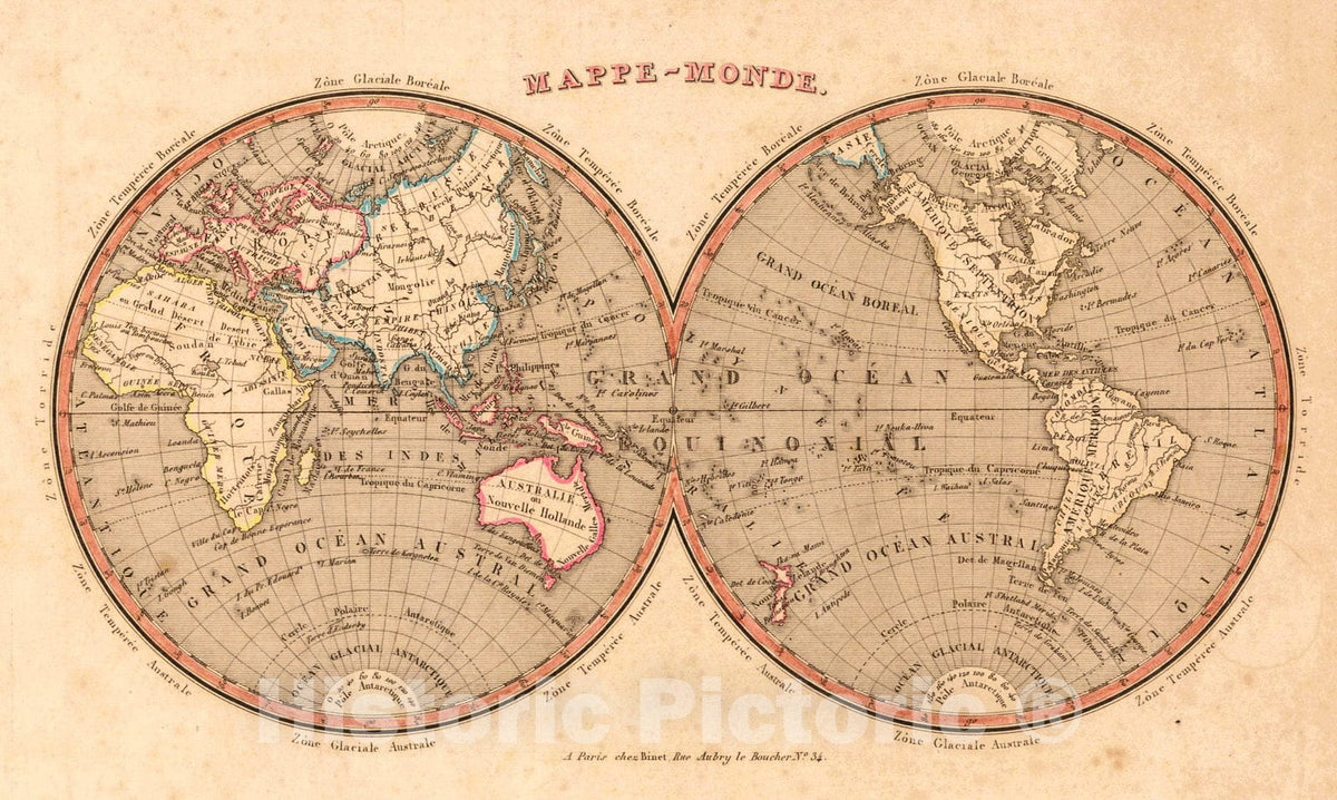 Historic Map : 1836 Mappe-Monde : Vintage Wall Art