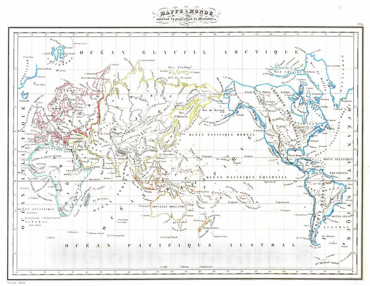 Historic Map : 1837 Mappe Monde sur la projection reduite de Mercator : Vintage Wall Art