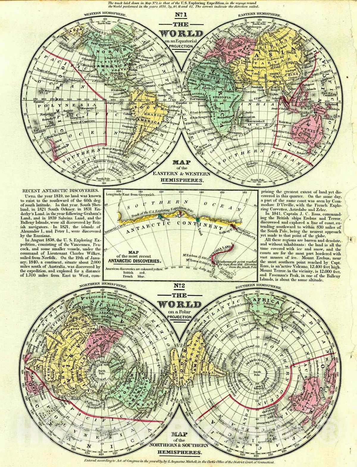 Historic Map : 1839 The World : Vintage Wall Art