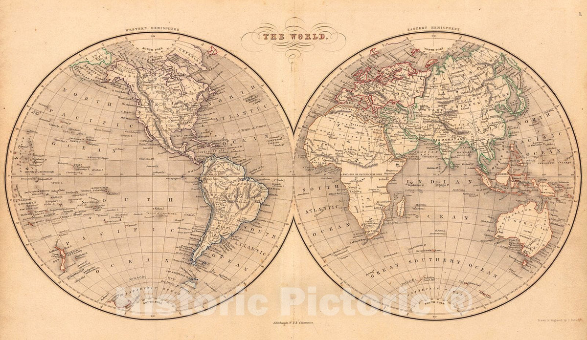 Historic Map : 1842 The World : Vintage Wall Art
