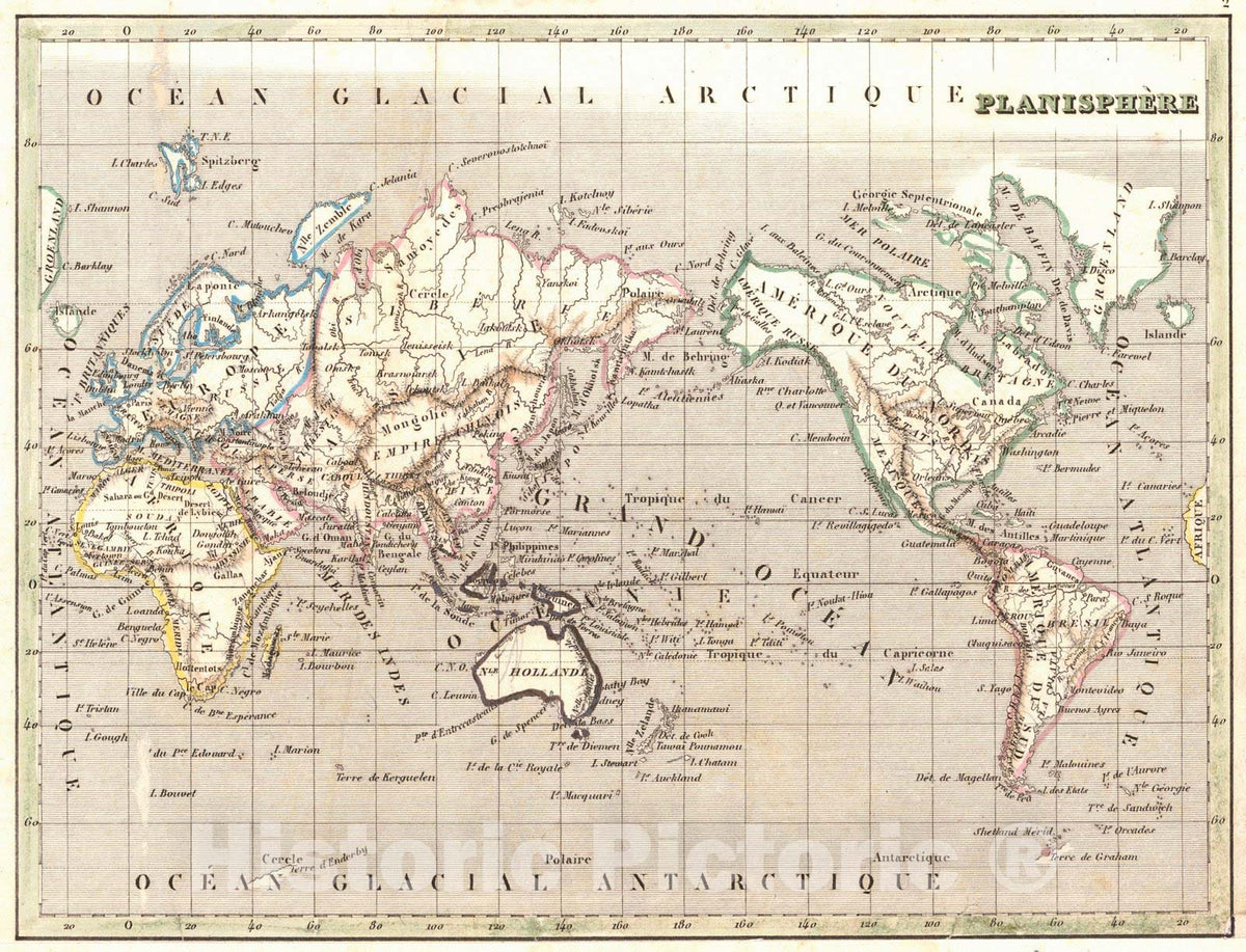 Historic Map : 1844 Planisph&egrave;re : Vintage Wall Art