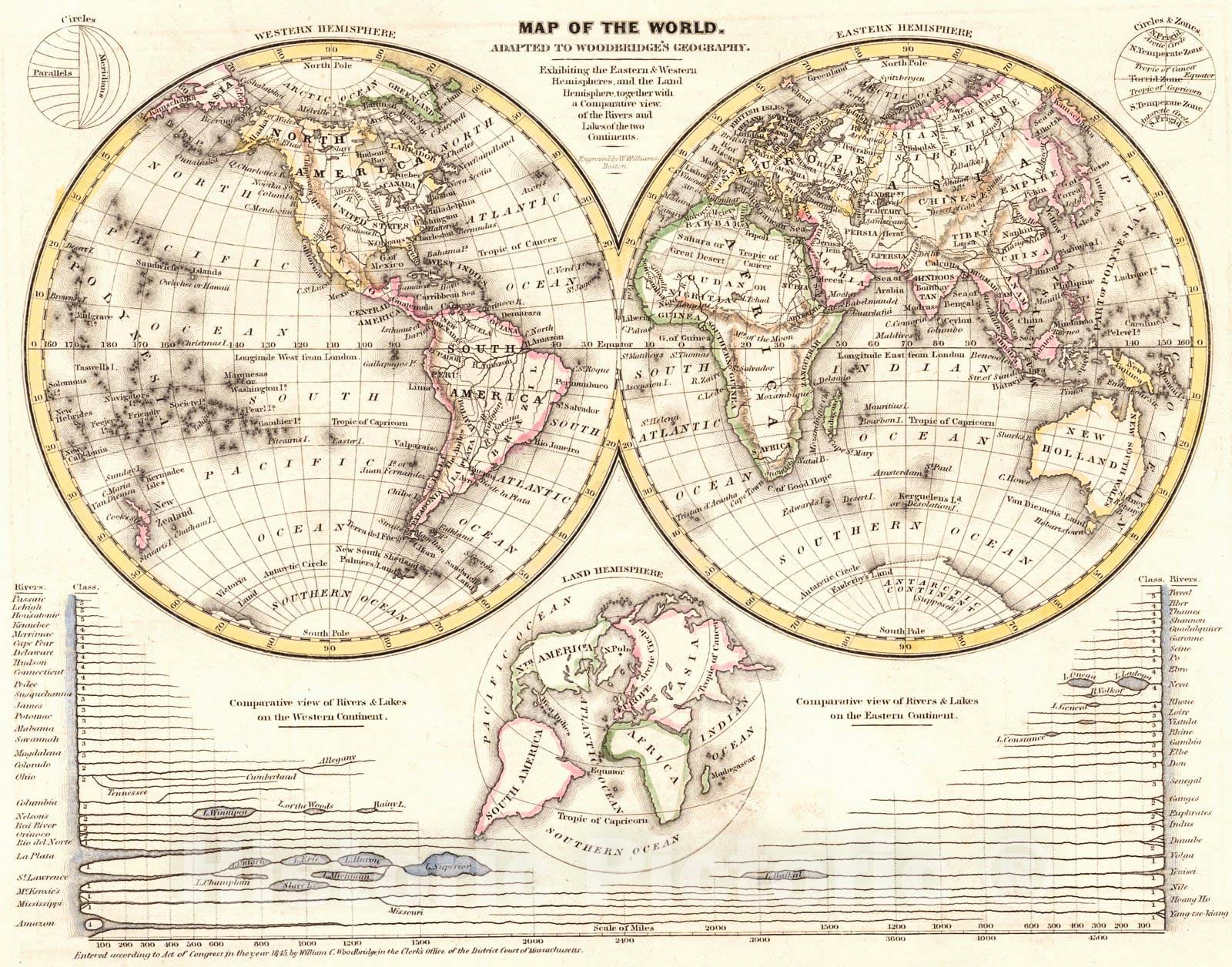 Historic Map : 1845 Map of the World : Vintage Wall Art