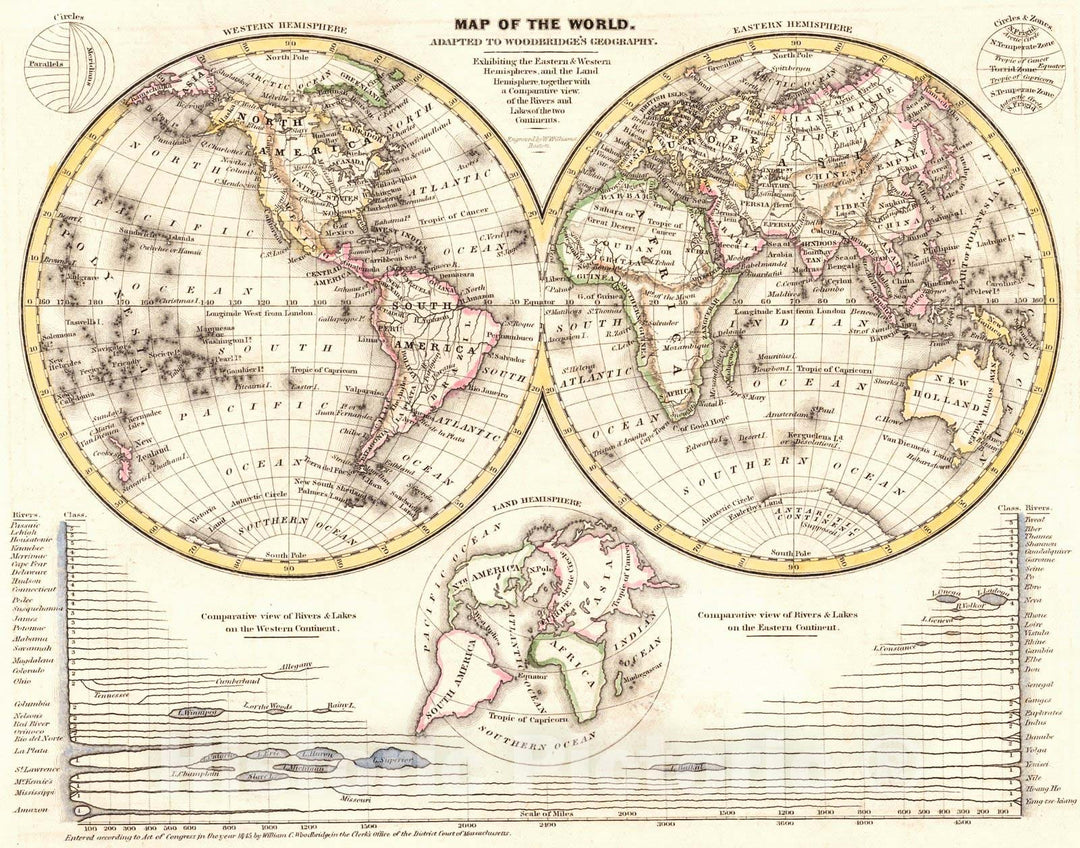 Historic Map : 1845 Map of the World : Vintage Wall Art