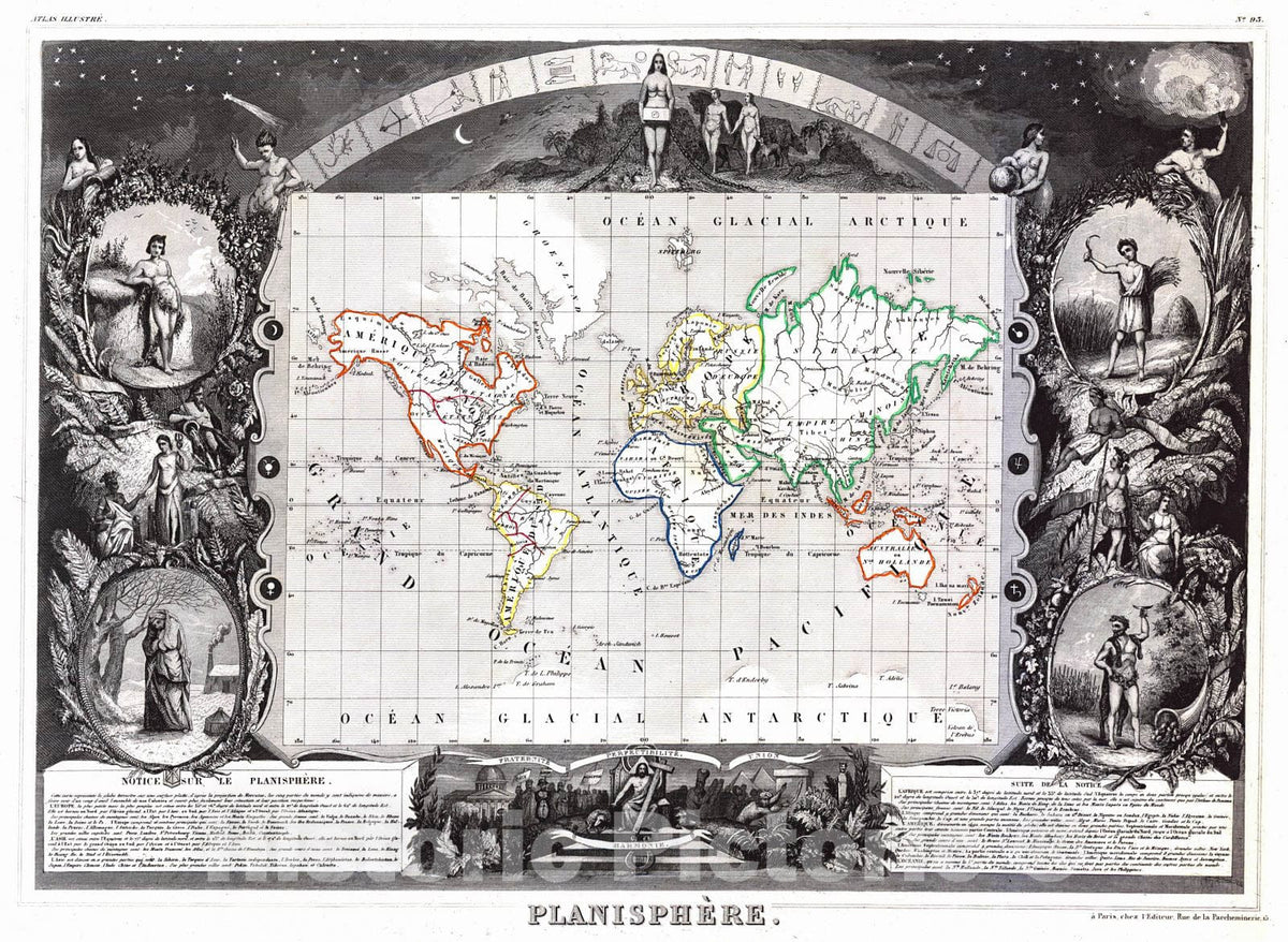 Historic Map : 1847 Planisphere : Vintage Wall Art