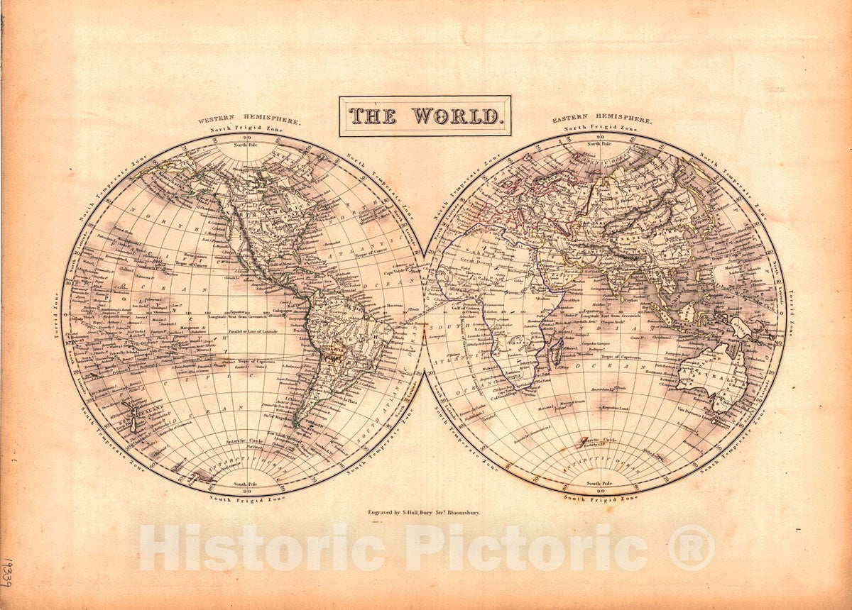 Historic Map : 1847 The World : Vintage Wall Art