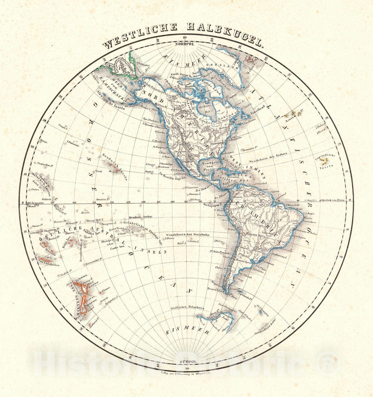 Historic Map : 1847 Westliche Halbkugel and Oestliche Halbkugel : Vintage Wall Art