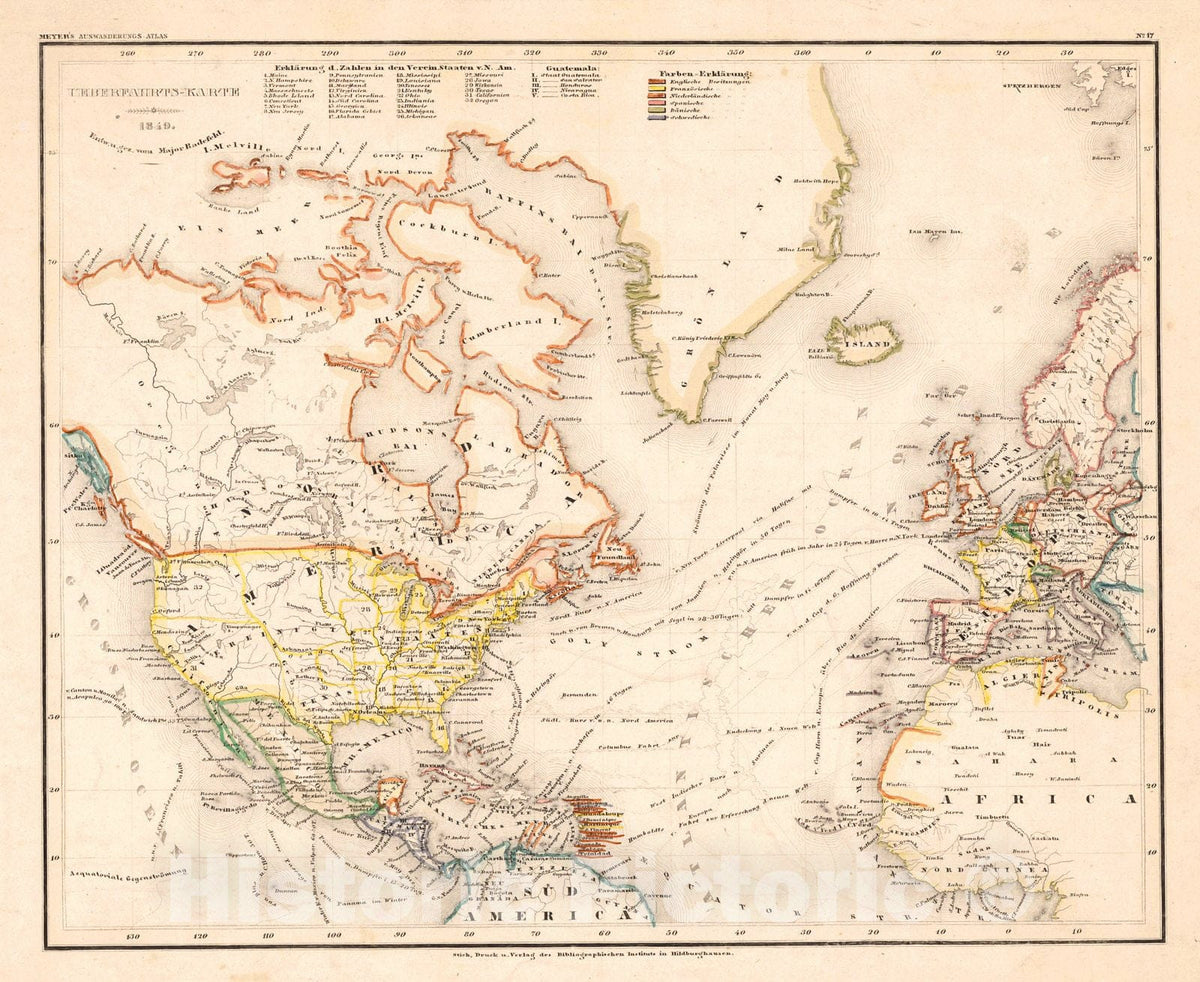 Historic Map : 1849 Uberfahrts-Karte : Vintage Wall Art