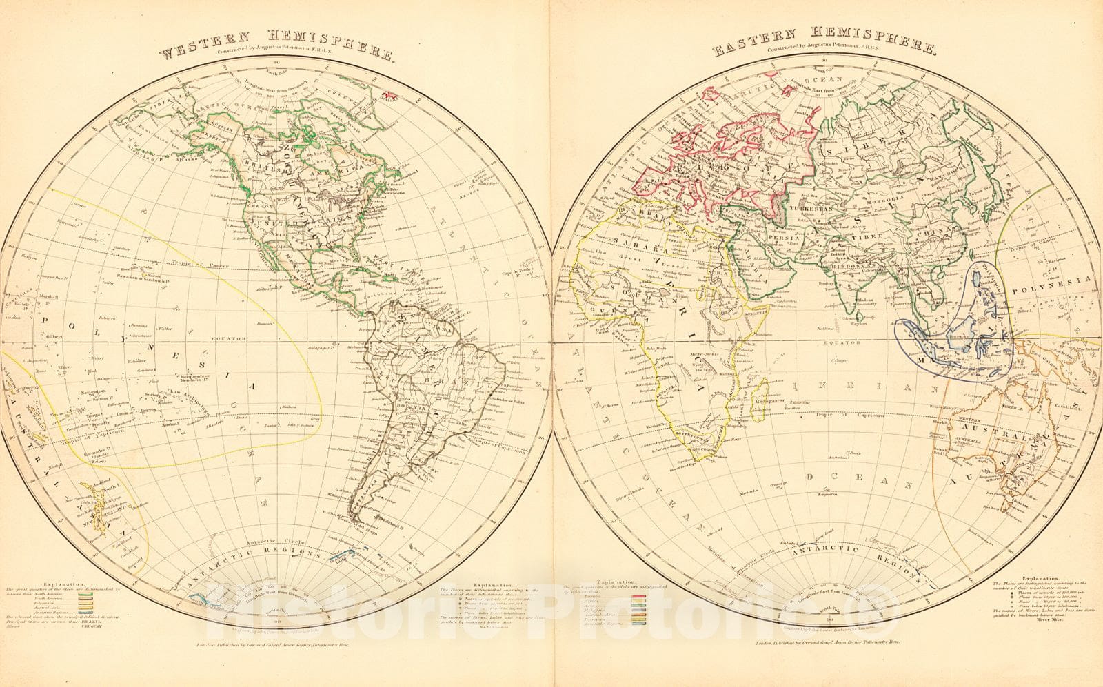 Historic Map : 1850 Western Hemisphere - Eastern Hemisphere : Vintage Wall Art