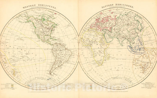 Historic Map : 1850 Western Hemisphere - Eastern Hemisphere : Vintage Wall Art