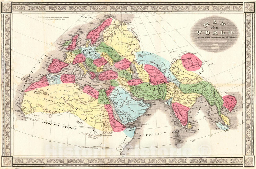 Historic Map : 1850 Map of the World, as Known to the Ancients and Sacred Writers : Vintage Wall Art