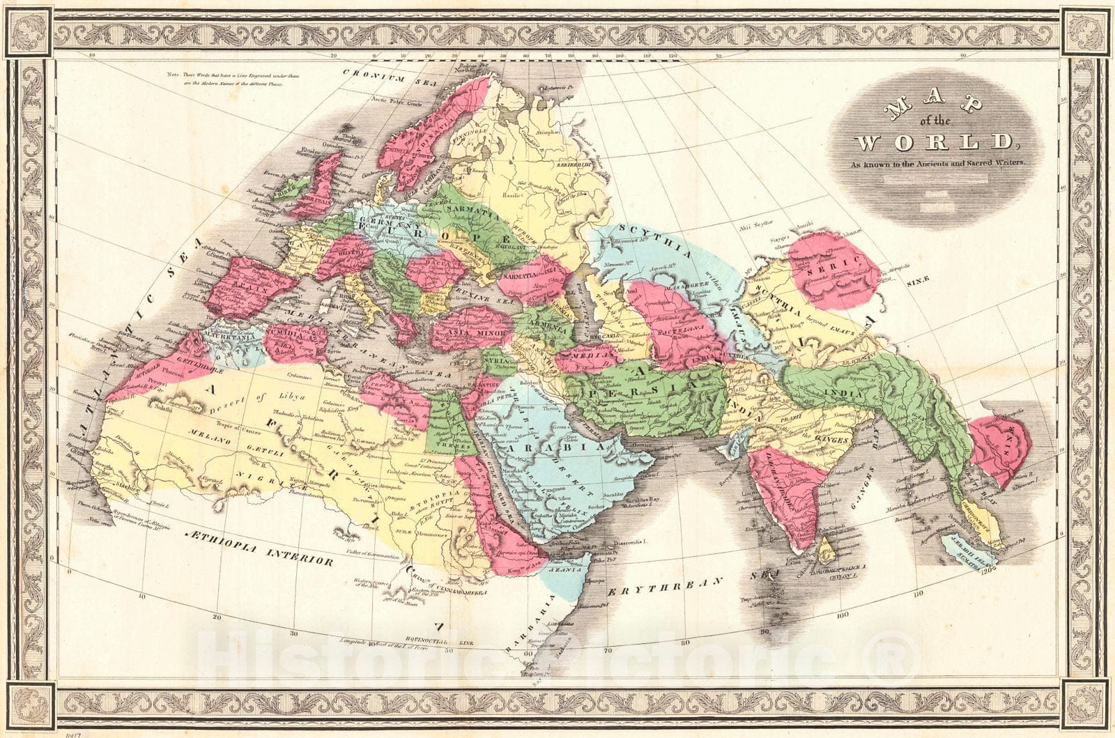 Historic Map : 1850 Map of the World, as Known to the Ancients and Sacred Writers : Vintage Wall Art