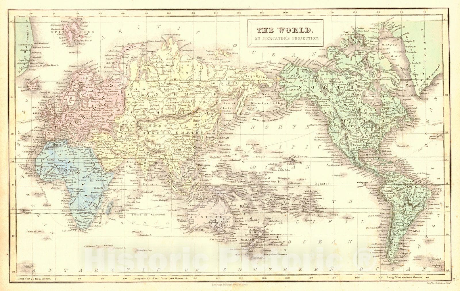 Historic Map : World, 1854 : Vintage Wall Art