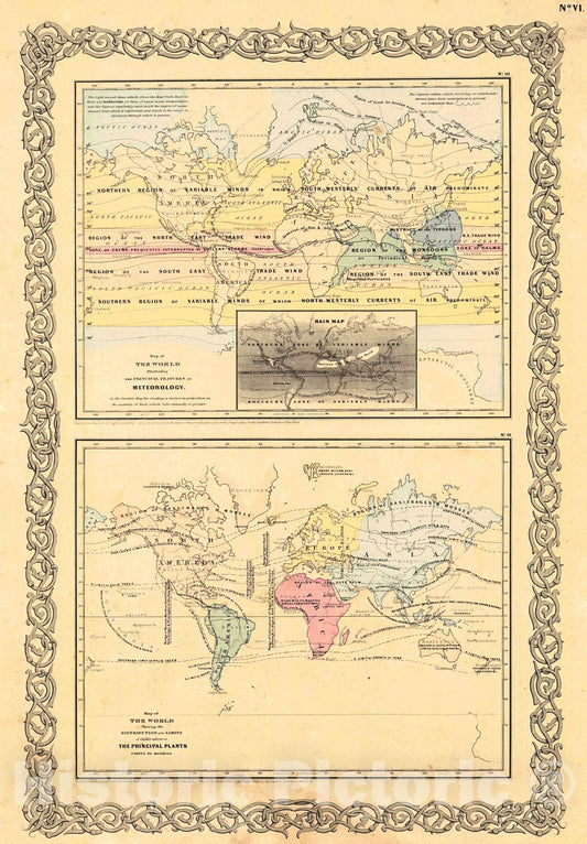 Historic Map : NY: J.H. Colton, 1855; from his              Map of the World Illustrating the Principal features of Meteorology : Vintage Wall Art