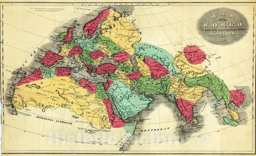 Historic Map : 1855 Map of the World as known to the Ancients and Sacred Writers : Vintage Wall Art