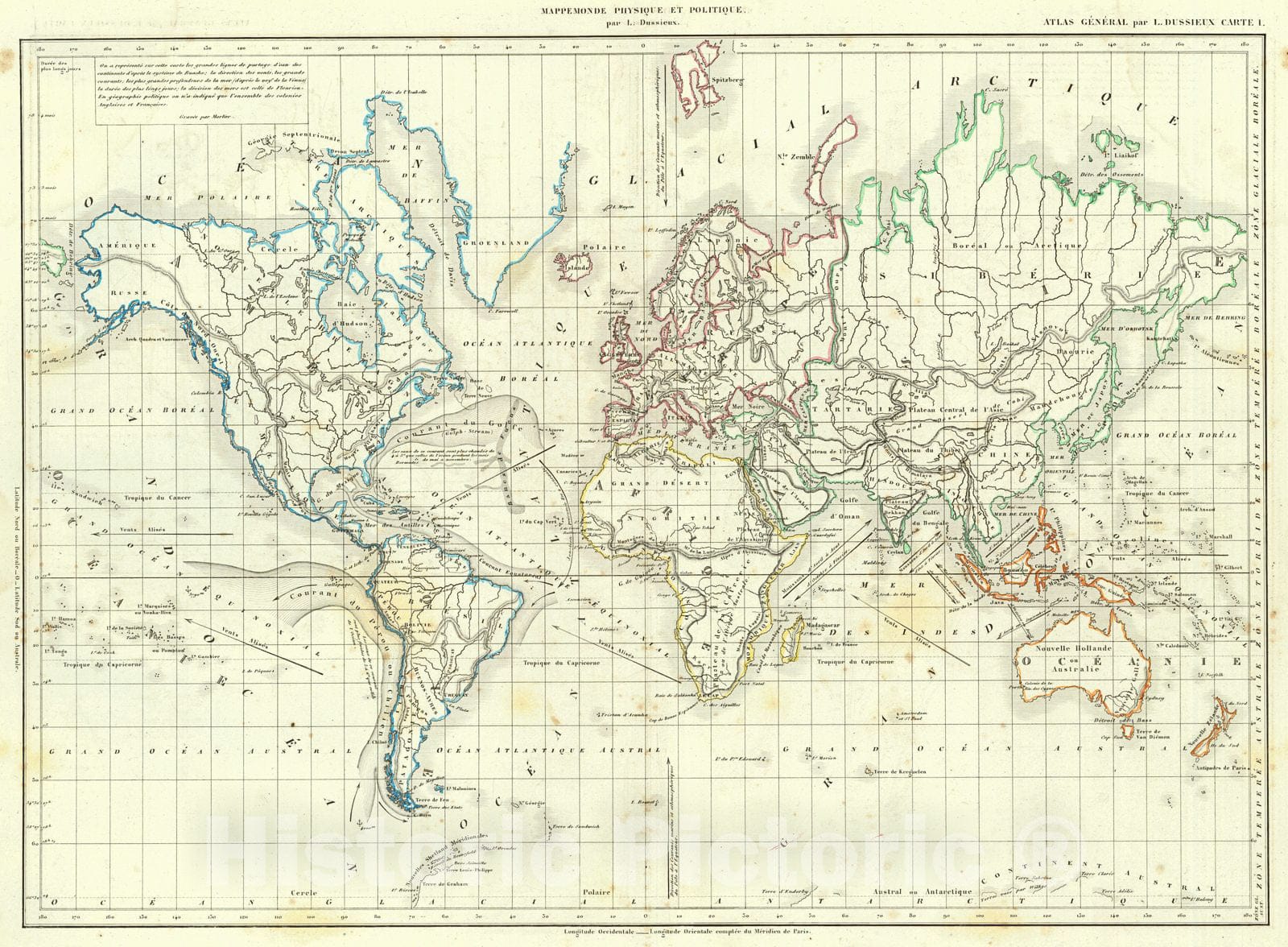 Historic Map : 1856 Mappemonde Physique et Politique : Vintage Wall Art