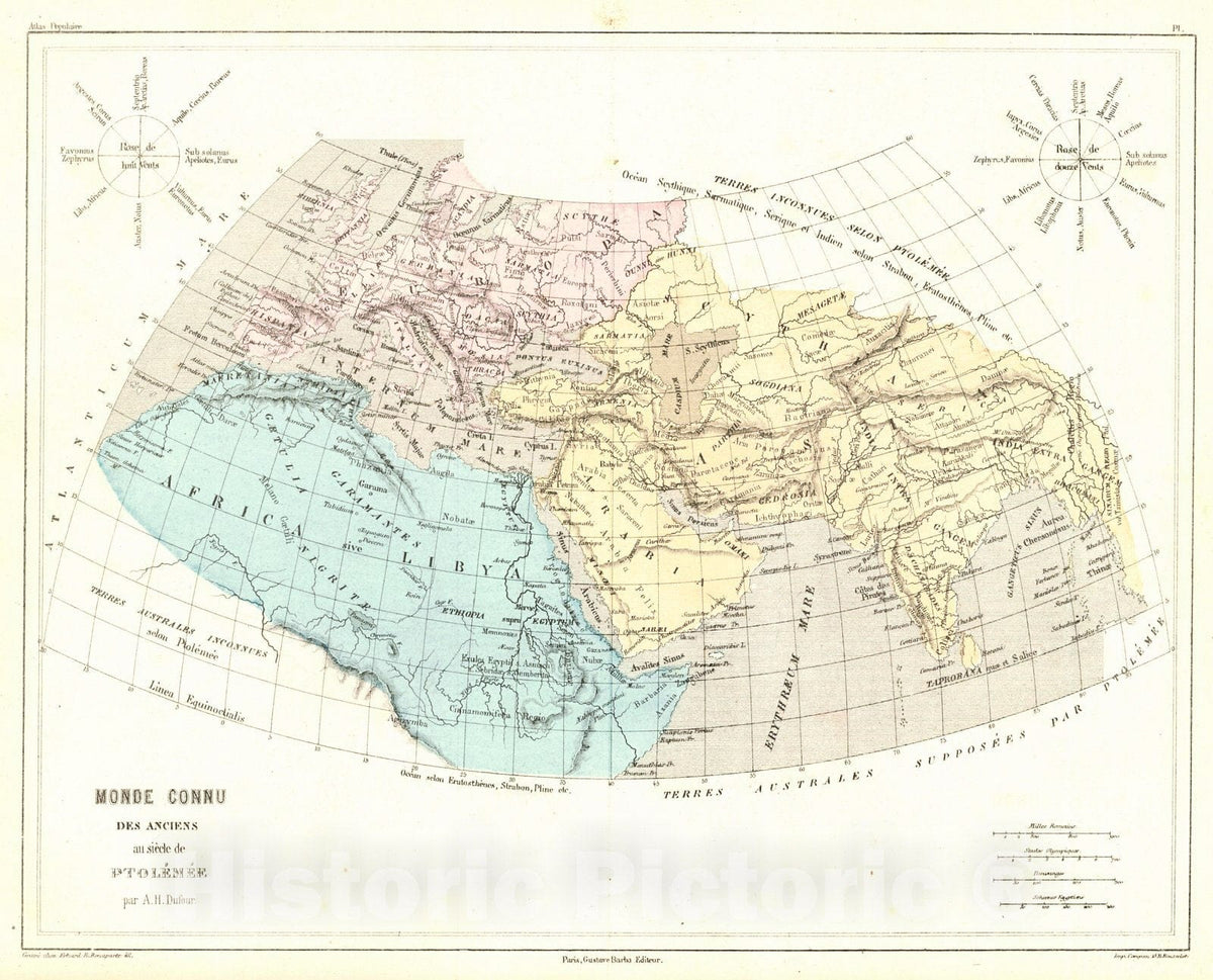 Historic Map : 1856 Monde Connu des Anciens au siecle de Ptolemee : Vintage Wall Art