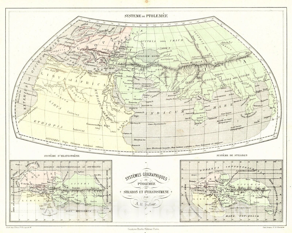 Historic Map : 1856 Systemes Geographiques de Ptolemee de Strabon et D'Eratosthene : Vintage Wall Art