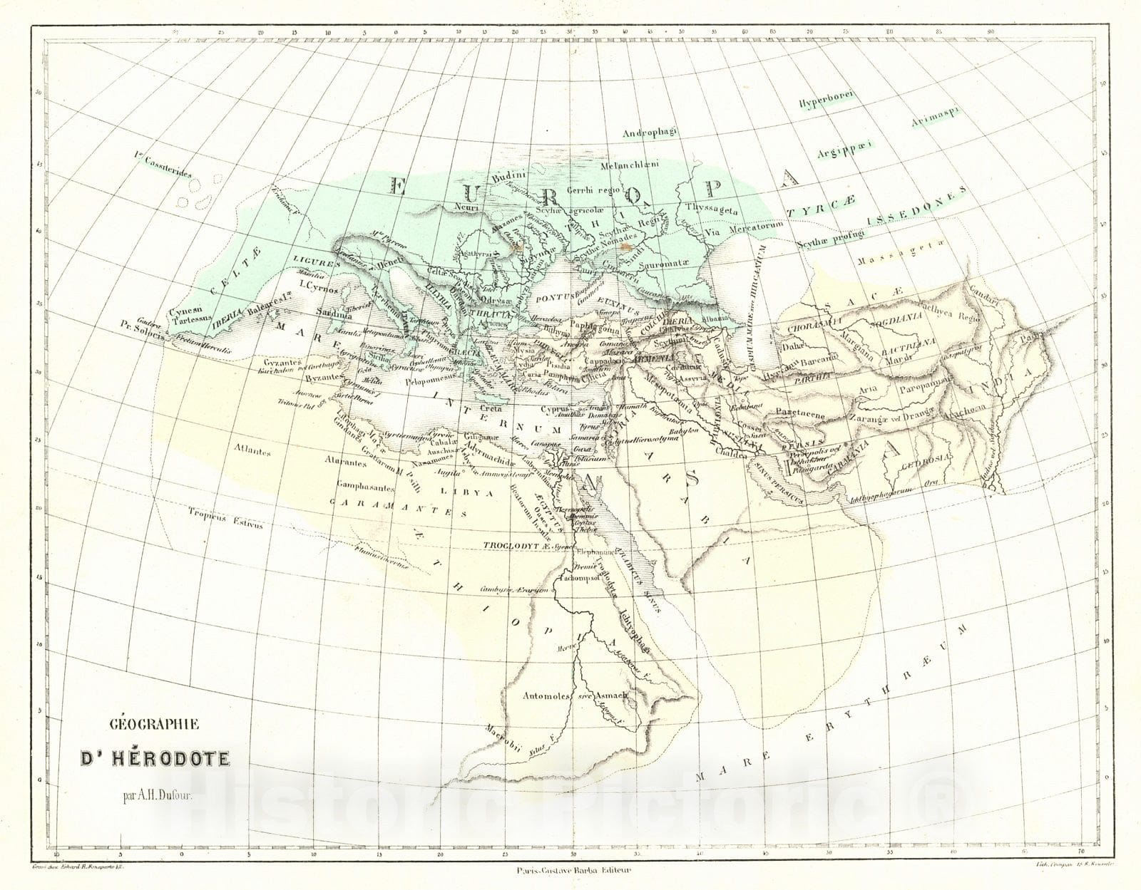 Historic Map : 1856 Geographie D'Herodote : Vintage Wall Art