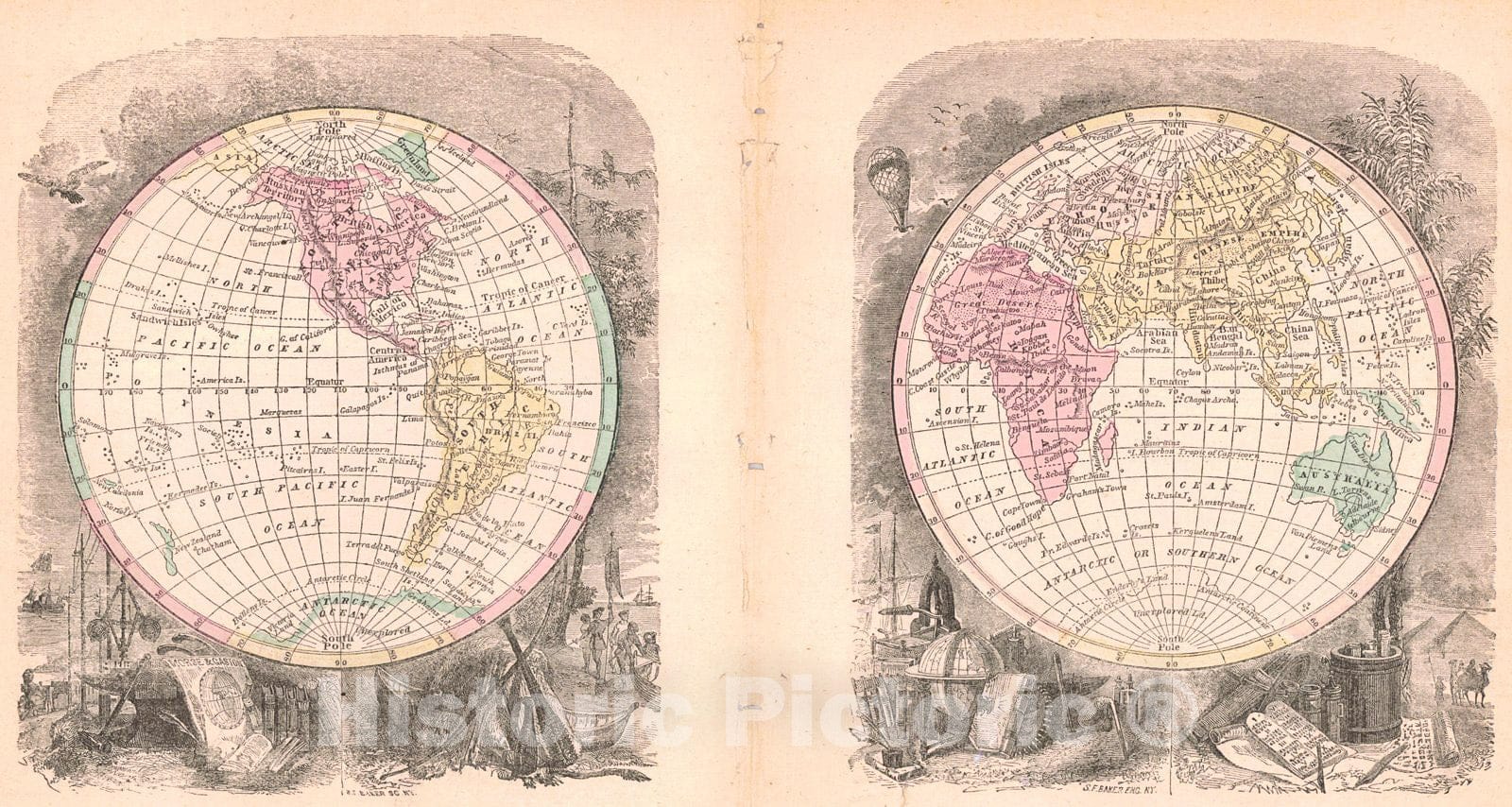 Historic Map : 1857 [World Hemispheres] : Vintage Wall Art