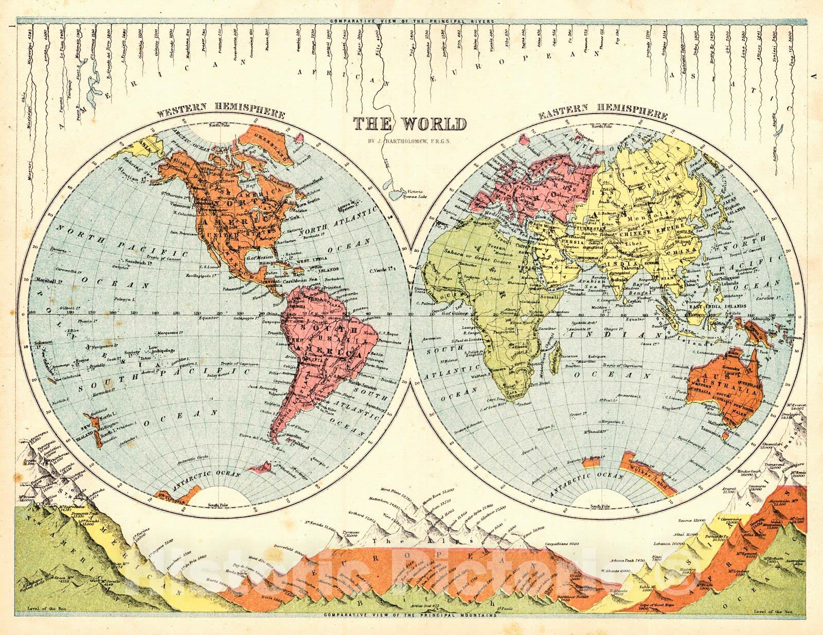 Historic Map : 1870 The World : Vintage Wall Art
