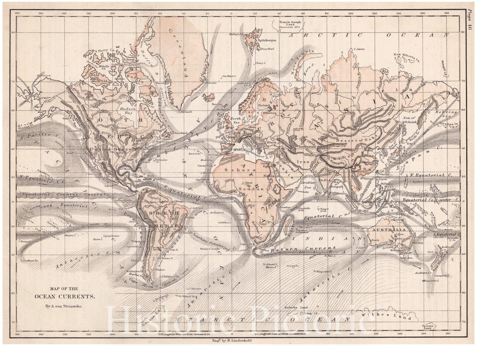 Historic Map : 1872 Map of the Ocean Currents : Vintage Wall Art