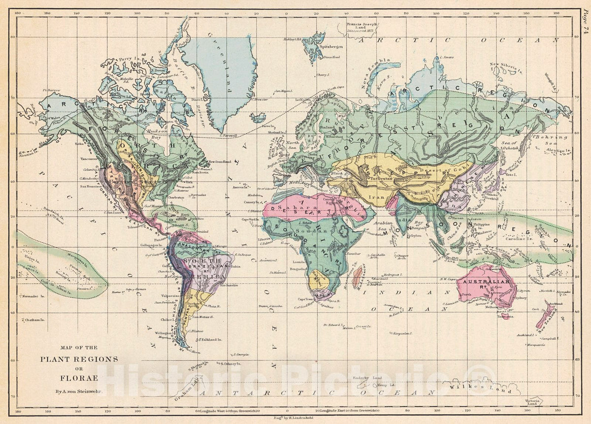 Historic Map : 1872 Map of the Plant Regions or Florae : Vintage Wall Art