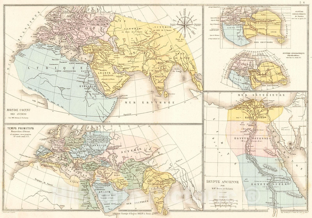 Historic Map : 1873 Monde Connu des Anciens : Vintage Wall Art