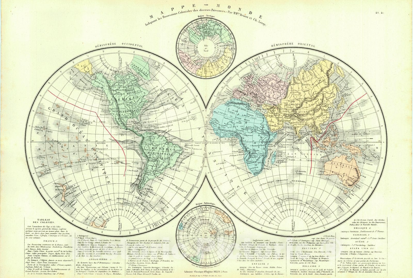 Historic Map : 1873 Mappe-Monde : Vintage Wall Art