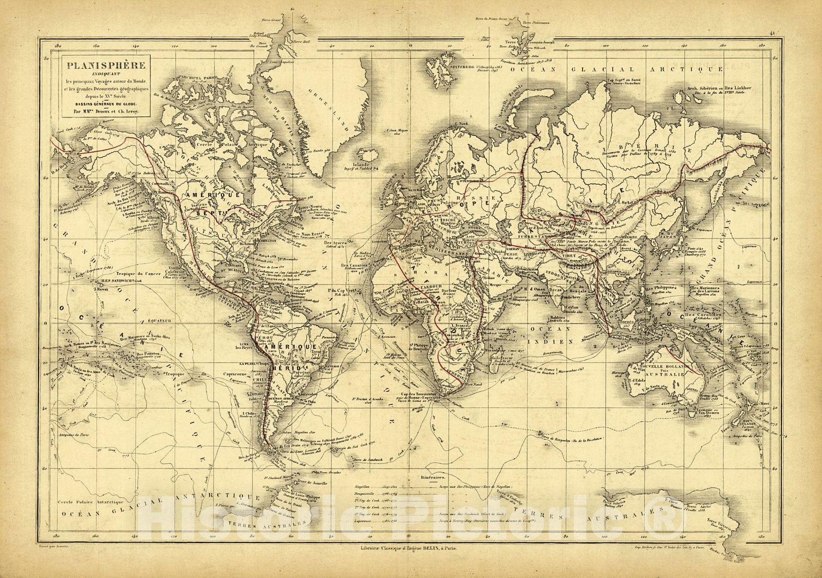 Historic Map : 1878 Planisphere : Vintage Wall Art