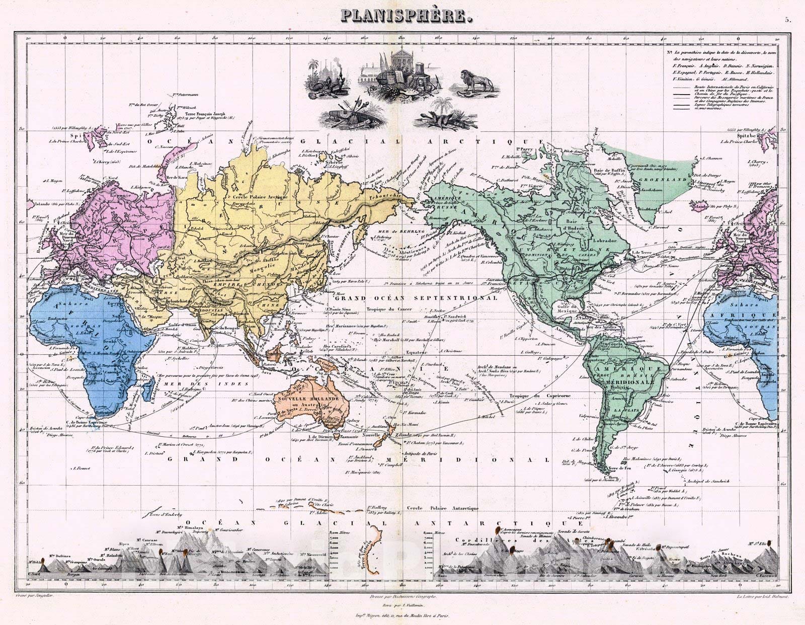 Historic Map : 1880 Planisphere : Vintage Wall Art