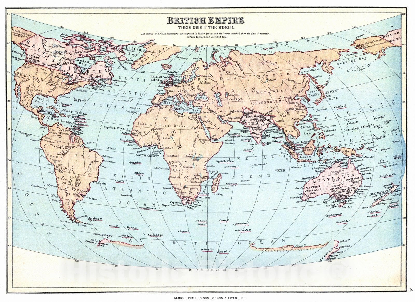 Historic Map : 1880 British Empire Throughout the World : Vintage Wall Art