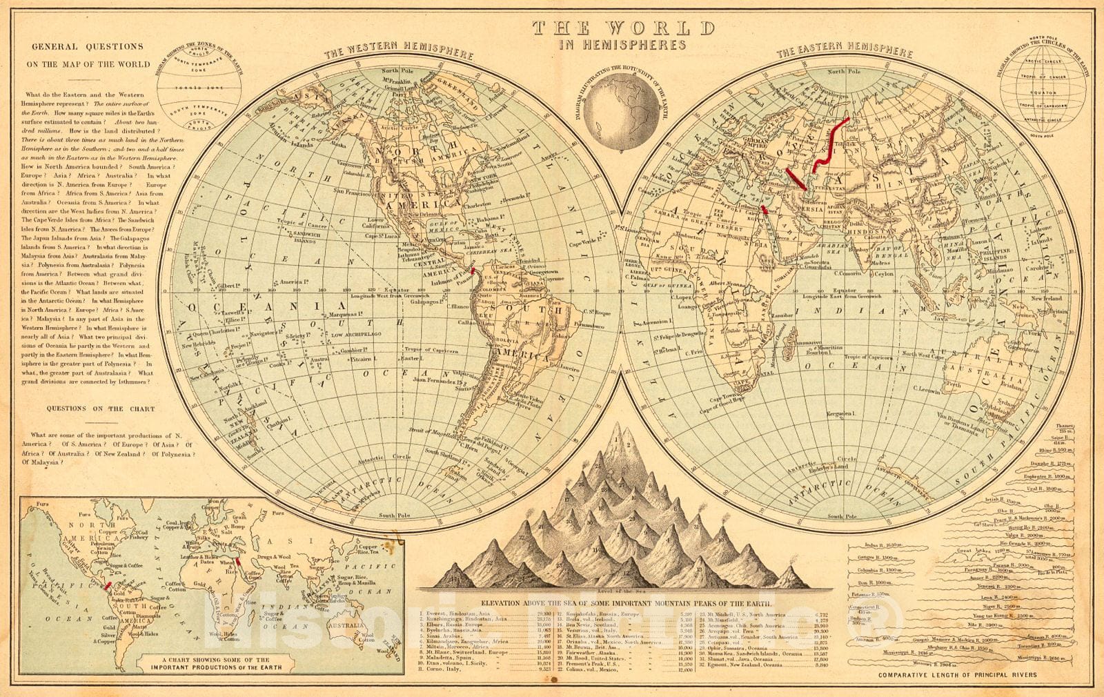 Historic Map : 1880 The World in Hemisphere : Vintage Wall Art