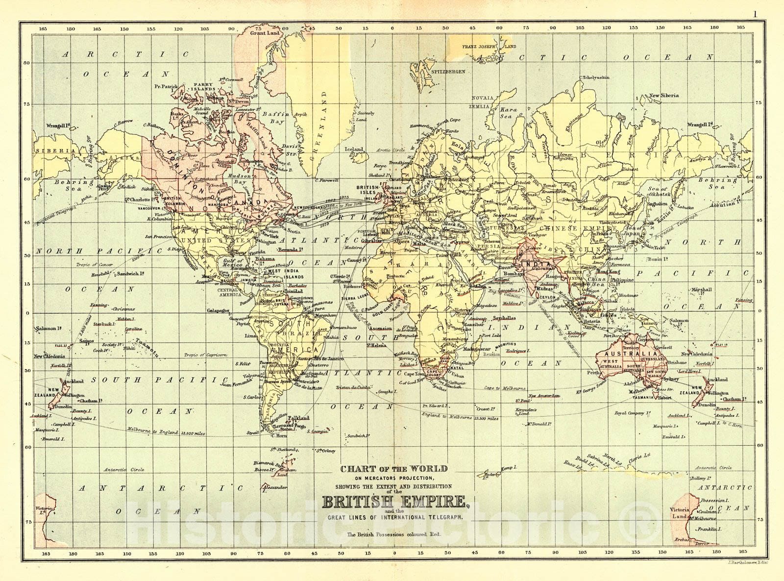 Historic Map : 1883 Chart of the World Showing the Extent and Distribution of the British Empire : Vintage Wall Art