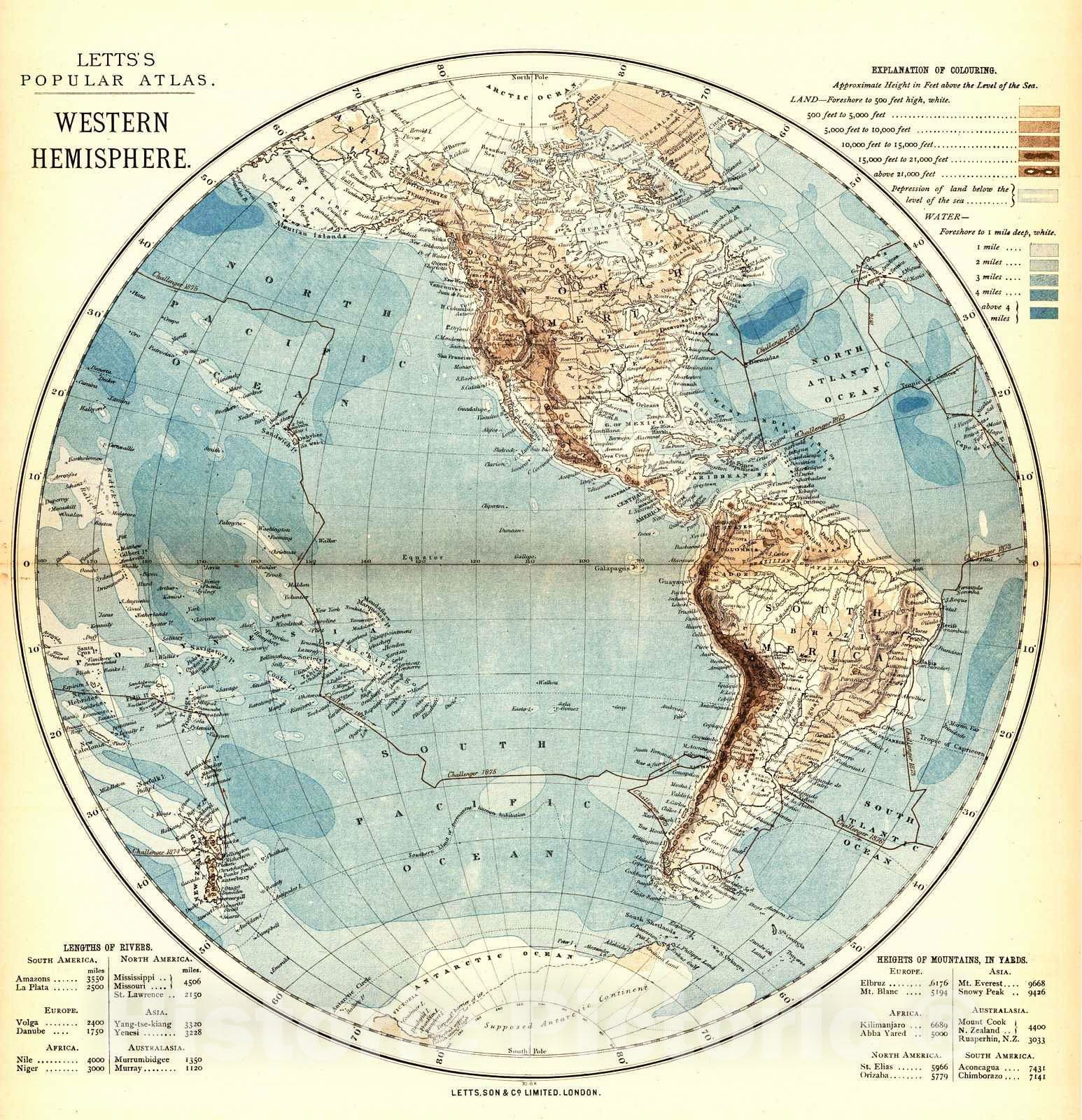Historic Map : 1884 Western Hemisphere, Eastern Hemisphere : Vintage Wall Art