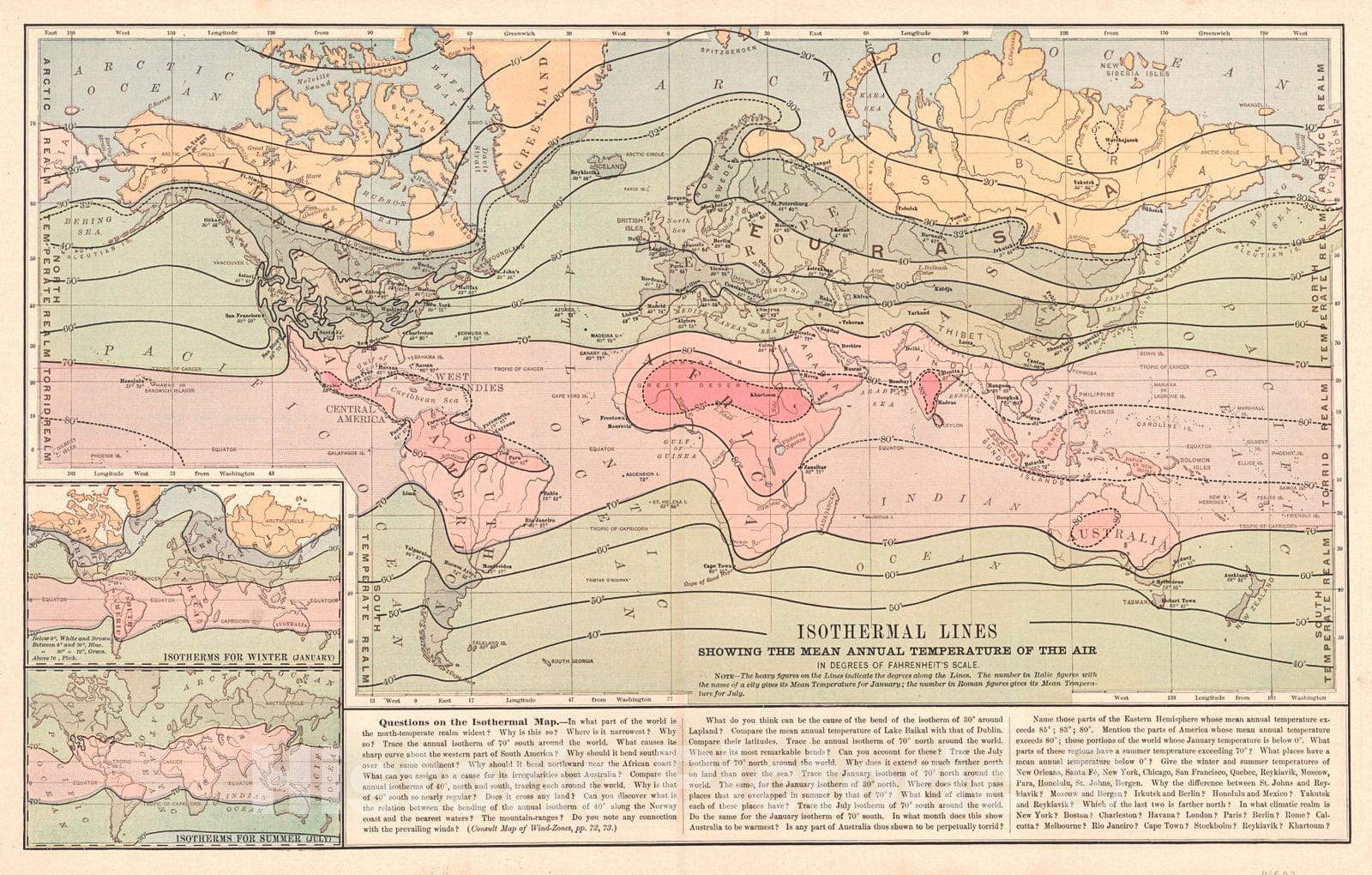 Historic Map : 1887 Isothermal Lines Showing the Mean Annual Temperature of the Air : Vintage Wall Art