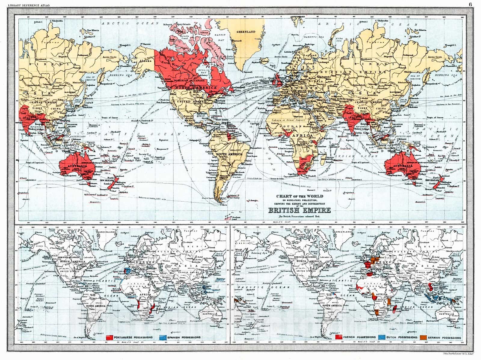 Historic Map : 1890 Chart of the World on Mercator's Projection Showing the Extent and Distribution of the British Empire : Vintage Wall Art