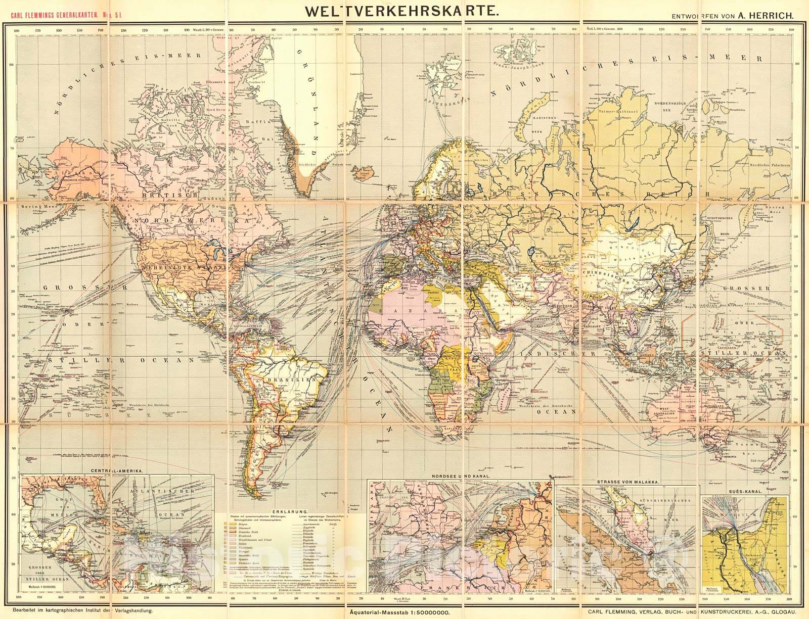 Historic Map : 1899 Weltverkehrskarte : Vintage Wall Art